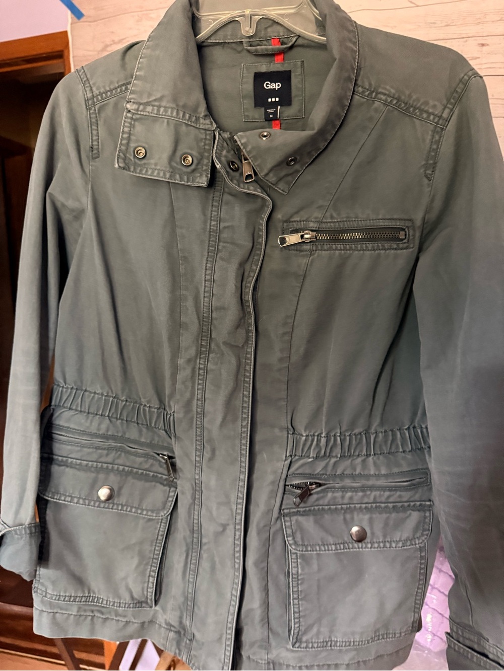 GAP Olive Green Utility Jacket with Zip and Snap Details